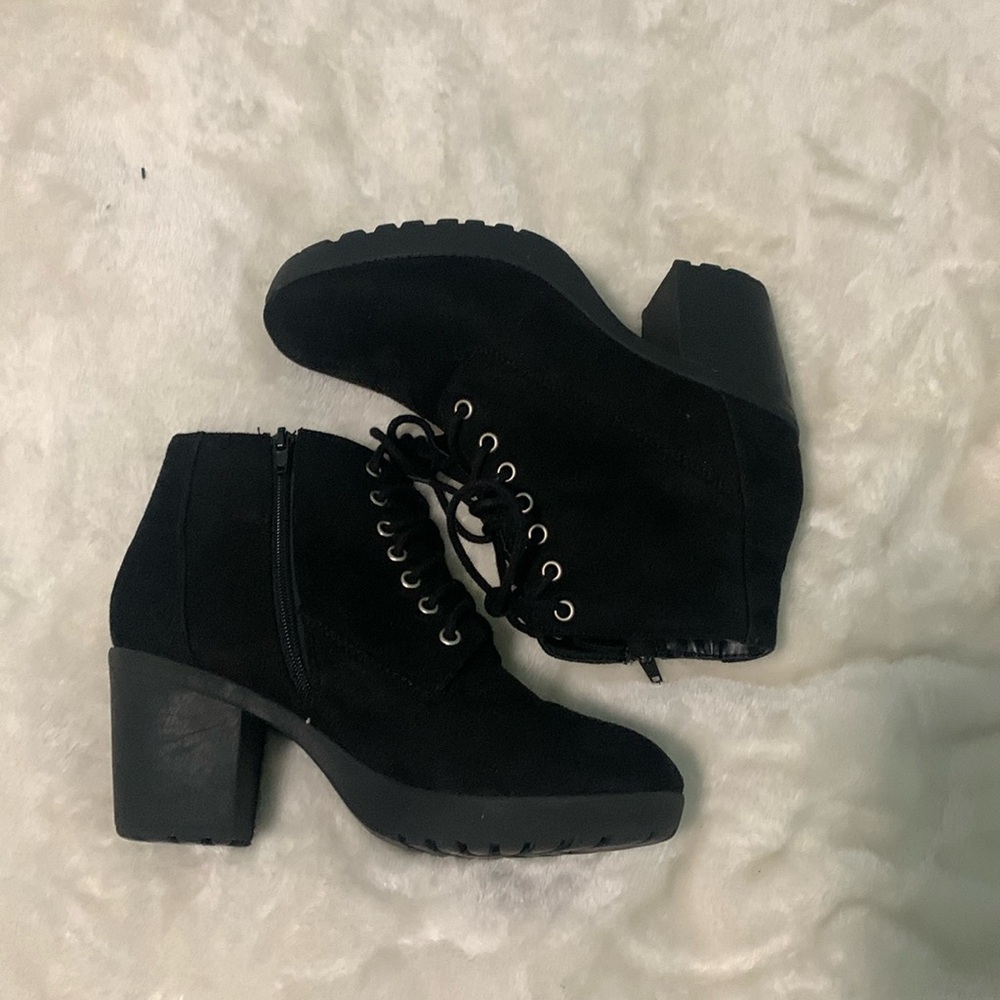 Velvet black lace up ankle boots